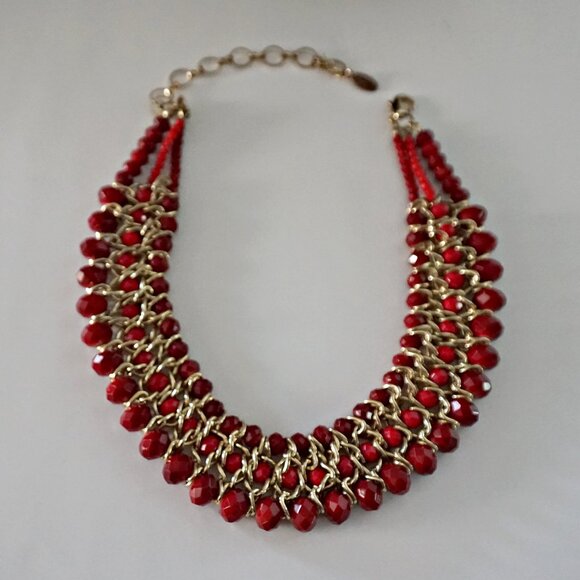 Amrita Singh Cleo Red Multi- Strand Breaded Necklace. - Picture 3 of 6